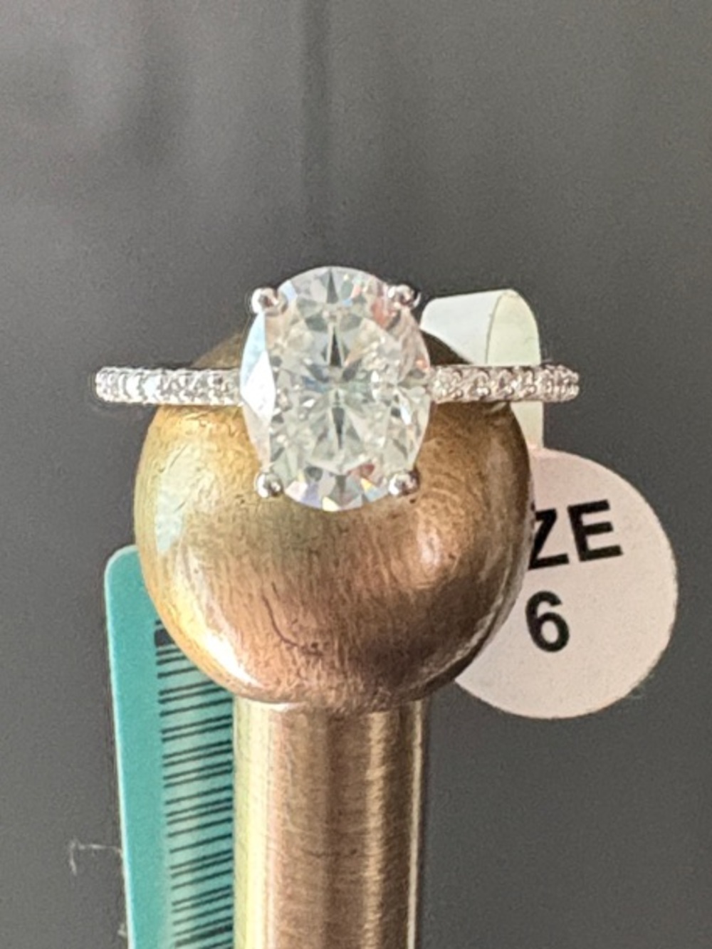 Sterling Silver Oval-Cut Clear CZ Engagement Ring - White